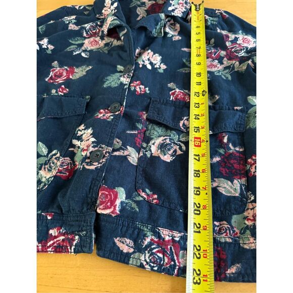 Maurices Jacket Womens Floral Blue Linen Button Up Boho Art Pockets SZ L - Picture 10 of 12
